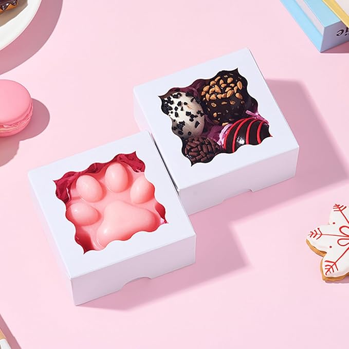 JCXGRVC 50 Count 3"x3"x1.5" White Paper Gift Boxes with Clear Window for Soap, Cookies & Chocolates Truffles & Showcase Your Homemade Treats