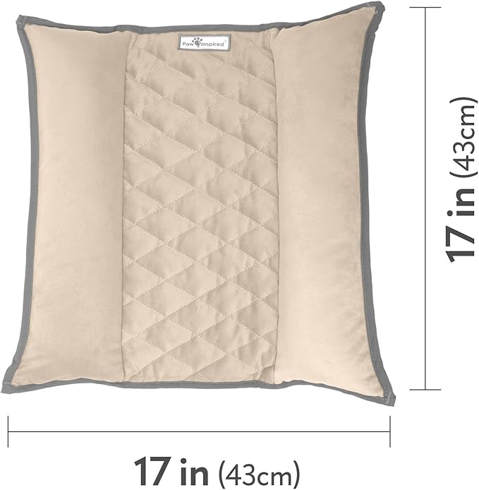 Paw Inspired Snuggle Bunny Bolster Bed for Rabbits, Cats, Dogs, Small Pets, 17x17-Inch Reversible Fleece Flop Bedding with Padded Sides (Gray/Beige)