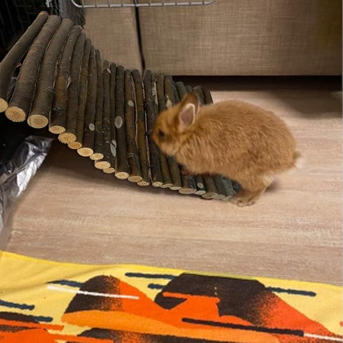 Hamiledyi Bunny Extra Large Ladder, 15.7 in X 25.1 in Wooden DIY Toy Rodents Chewing & Climbing Bridge Chinchillas Cage Tunnel/Hideout/Hut/Ramp/Divider for Small Animal Guinea Pig