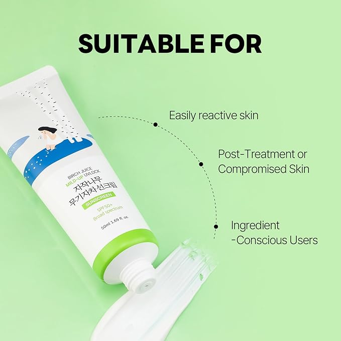 ROUND LAB Birch Juice Mild-up Sunscreen UV LOCK 1.69 Fl Oz | SPF 50+ broad spectrum, Mineral Zinc Oxide, for Sensitive Skin, Control Oil and Sebum, Korean Sunscreen