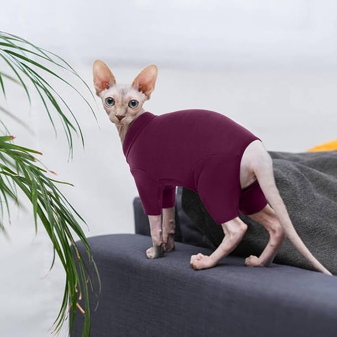 ROZKITCH Cat Pajamas for Cats Only, Breathable Soft Jumpers for Sphynx Only, Coat with Four Legs, Warm Sweater T-Shirt Pajamas Jumpsuit Vest Cornish Rex, Devon Rex, Peterbald Purple M