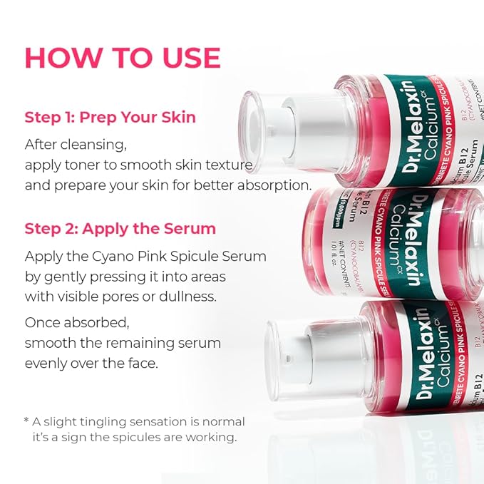 Dr.Melaxin Cemenrete Cyano Pink Spicule Serum with Calcium, korean skin care pore tightening refines spicule microneedling serum 1.01 fl. oz.