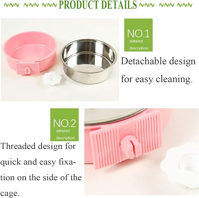kathson Crate Dog Bowl, Removable Stainless Steel Hanging Pet Kennel Cage Bowl Food & Water Feeder Coop Cup for Puppy, Cat, Rabbit, Guinea Pigs Ferret Bird (2 PCS, Size: M, Blue and Green)
