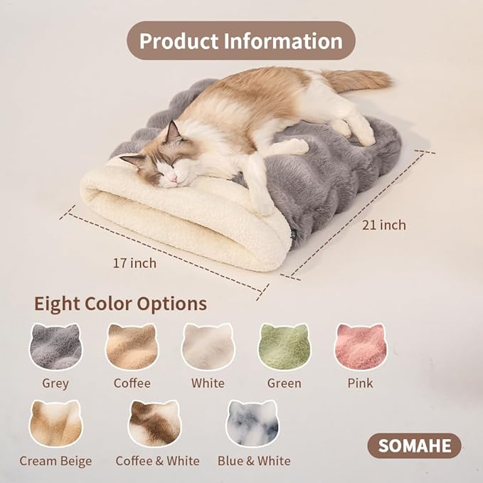 Cat Sleeping Bag for Indoor Cats Self Warming Cat Bed Fits up to 15 lbs Pets Soft Plush Warm Bed 360° Wrap Bag Washable Comfortable Pet Sleeping Bed 21" × 17" Coffee