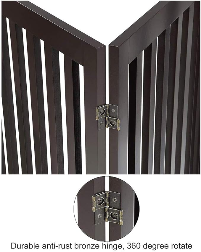 unipaws 36" H Free Standing Pet Gate for Dog Cat, Tall Wooden Dog Gates for Doorway, Stairs, Foldable Pet Fence for The House, Expandable Dog Barrier, Indoor Use, Espresso