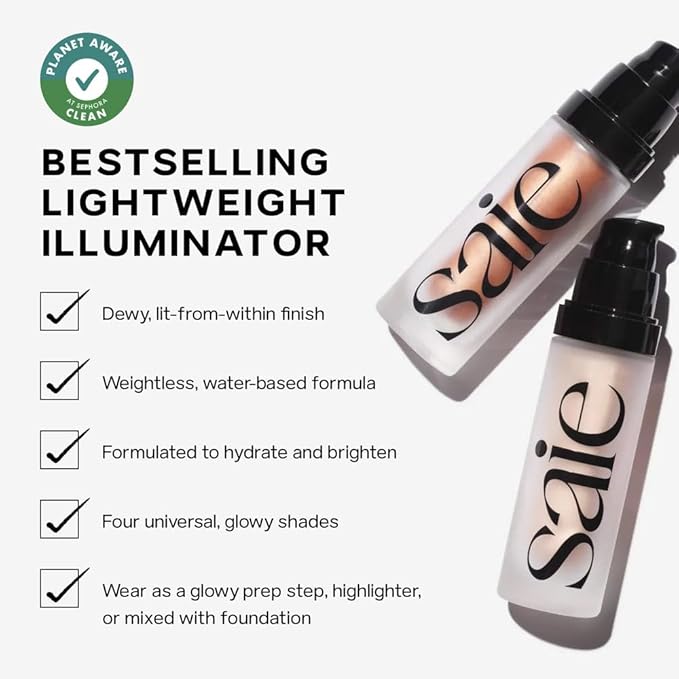 Saie Mini Glowy Super Gel Trio Gift Set - Lightweight Makeup Primer & All-Over Liquid Highlighter for Instant Glowy, Glass Skin - With Glycerin & Squalane - Starglow, Roseglow & Sunglow (0.5 oz Each)