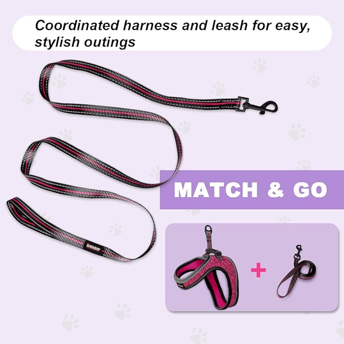 Cat Harness and Leash Set,Escape Proof Kitten Harness,Step in Adjustable Soft Lightweight,Easy Control,Reflective Strips Comfortable for Walking Travel(Pink/Black,S)