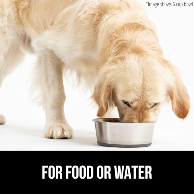 GORILLA GRIP Dog Bowl, Holds 6 Cups (48 fl oz), Heavy Duty Metal Food and Water Bowl for Feeding Dogs and Cats, Easy Clean, Dishwasher Safe, Rust Resistant Stainless Steel, BPA Free Rubber Base, Gray