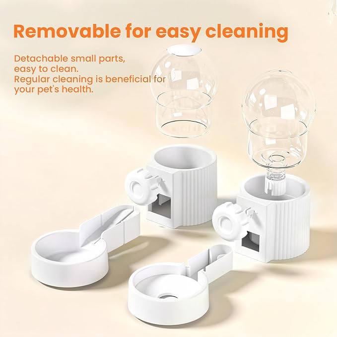 38oz Hanging Automatic Food Water Dispenser, Large Capacity Gravity Rabbit Water Dispenser and Feeder Set, for Bunny Guinea Pig Chinchilla Ferret Cage Accessories (White)