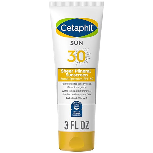 CETAPHIL Sheer Mineral Sunscreen Lotion for Face & Body, 3 fl oz, 100% Mineral UVA/UVB Filters: Zinc Oxide & Titanium Dioxide, Broad Spectrum SPF 30, For Sensitive Skin | Sheer Mineral, Sunscreen Lotion, for Face & Body, For Sensitive Skin