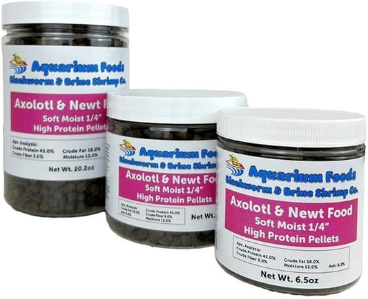 Aquatic Foods Inc. Axolotl Food 1/4" - 6mm Soft Moist Sinking Salmon Meal Pellets for Adult Axolotl, Aquatic Newts, Shrimp, Snails, Bottom Fish, All Tropical Fish…11.8oz Med Round Jar