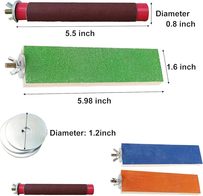 5 PCS Bird Perch Parrots Toys Sugar Glider and Bird Cage Accessories Novel 3D Printed Paw Grinding Sticks can be Replaced with Different thicknesses of Sandpaper