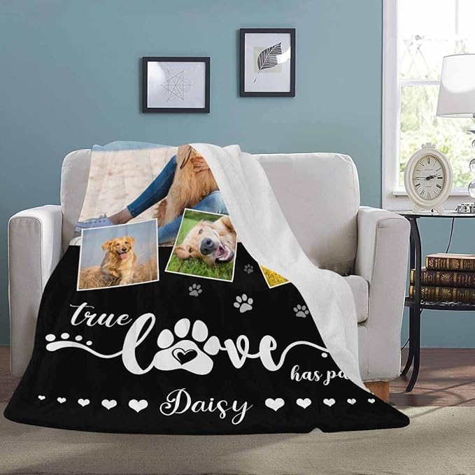 Dog Cat Memorial Blanket Custom Name Remembrance Gift for Family and Friends Personalized Fleece Throw Blanket with Pet Photo, Customized Soft Bed Throw Blankets Made in USA