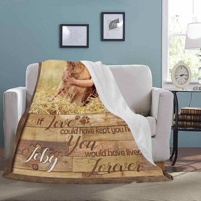 Artsadd Personalized Dog Memorial Blanket with Pictures & Name - Custom Pet Remembrance Throw for Bed - Sympathy Gift Made in USA