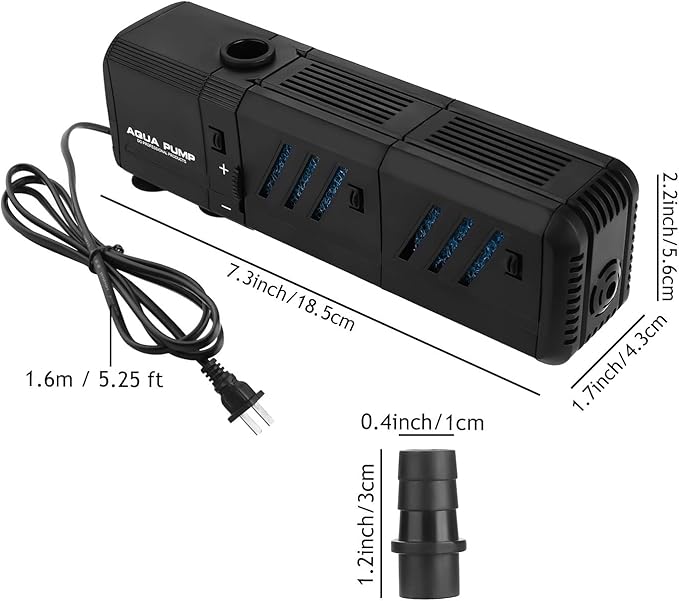 Submersible Aquarium Internal Filter 8W, Adjustable Fish Tank Filter with 200 GPH Water Pump for 10-50 Gallon Fish Tank Black