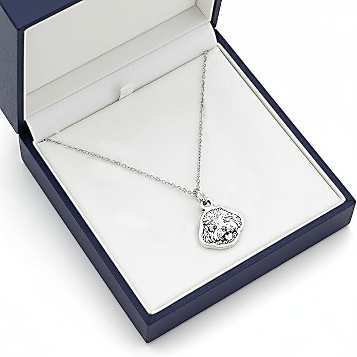 Personalized Pet Portrait Memorial Necklace - Stainless Steel Custom Engraved with Photo, Name & Date, Keepsake Jewelry Gift for Dog Mom, Cat Dad, Animal Lovers (Adjustable Chain)