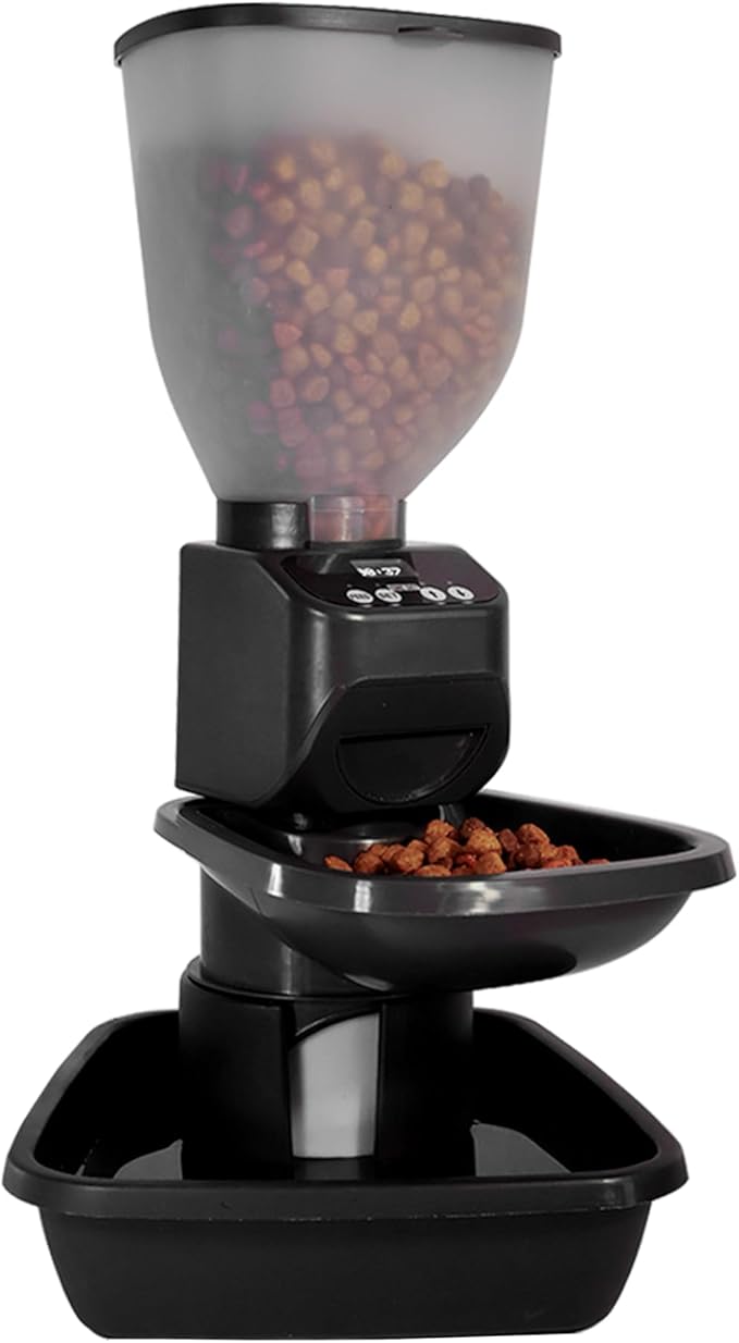 Feeding Friend® Automatic Dog & Cat Food Feeder with Water Dispenser – Smart Pet Feeder with Portion Control, OLED Display, Anti Jam Design, Battery Operated Dispenser for Medium Pets - Black