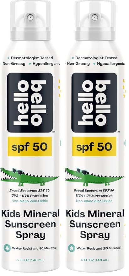 Hello Bello SPF 50 Mineral Sunscreen Spray - Hypoallergenic Broad Spectrum UVA + UVB Protection - Reef Friendly & Water Resistant - 5 oz (Pack of 2)