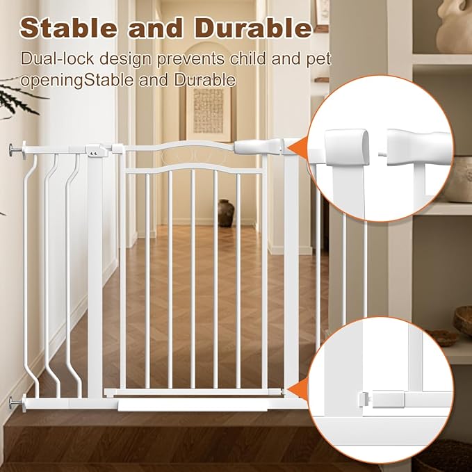62.2-71.6" Extra Wide Baby Gate for Stairs No Drilling, 30" Tall Auto Close Press Mounted Dog Gates for Doorways, Adjustable Width Walk Through Long Gates for Kids or Pets, White