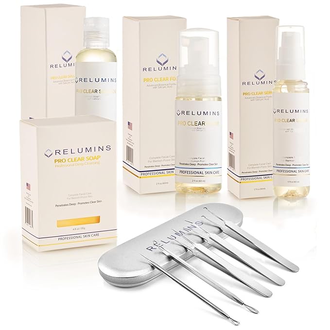 Relumins Pro Clear Skincare Gift Set for Women – 4-in-1 Acne System + Tool Kit – Pampering Birthday Gift for Mother, Sister, Girlfriend – Clear Skin Care