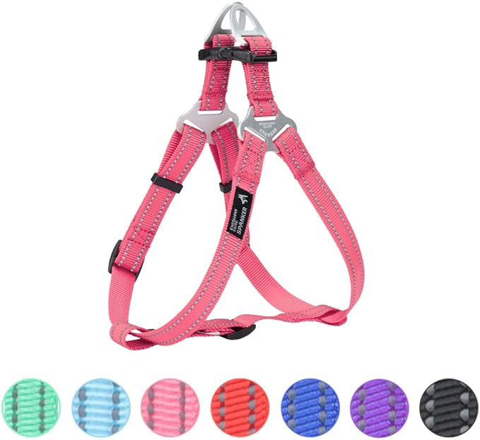 EXCELLENT ELITE SPANKER No Pull Dog Harness Adjustable Nylon Step-in Easy Pet Vest Chest Strap with Reflective and Leash Ring for Small Medium Large Breed Dogs Training Walking(Pink-S)
