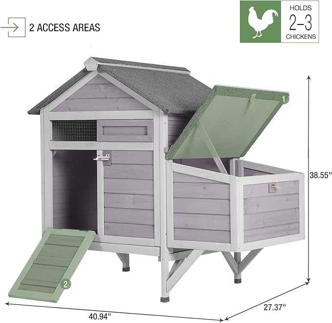 Chicken Coop with Nesting Box, Wooden Chicken House Outdoor with Leakproof Pull Out Metal Tray, Small Chicken Coops with Weatherproof Roof for 3 Chickens