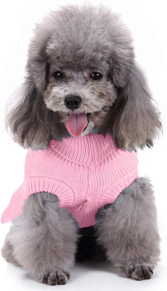 CHBORCHICEN Small Dog Sweaters Knitted Pet Cat Warm Dog Sweatshirt Winter Clothes Kitten Puppy Sweater (L, Dress-Pink)