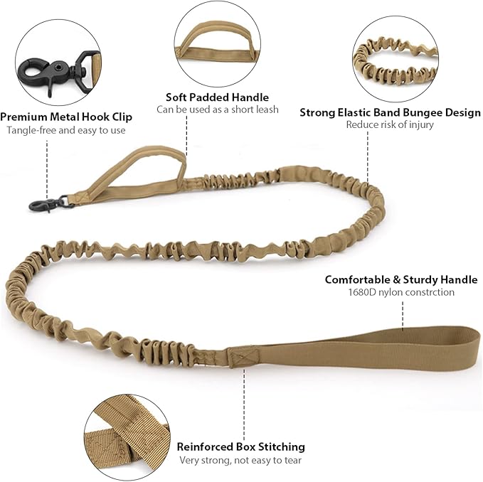 Tactical Dog Collar and Leash Set Heavy Duty Military Dog Collar with Handle and Metal Buckle for Medium and Large Dogs (Brown, M)