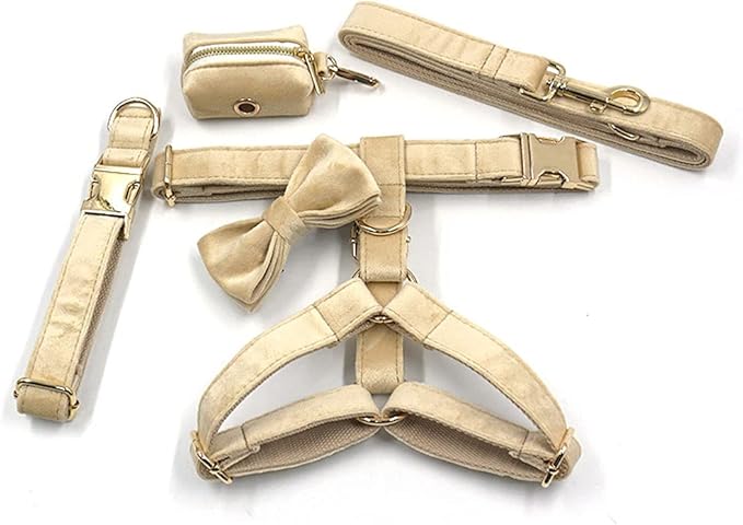 PETDURO Custom Dog Collar Personalized with Name Engraved Quick Release Rose Gold Metal Buckle for Large Medium Small Girl Dogs - Dog Leash and Bow Tie Available - Soft Comfy Velvet (Pale Brown, S)