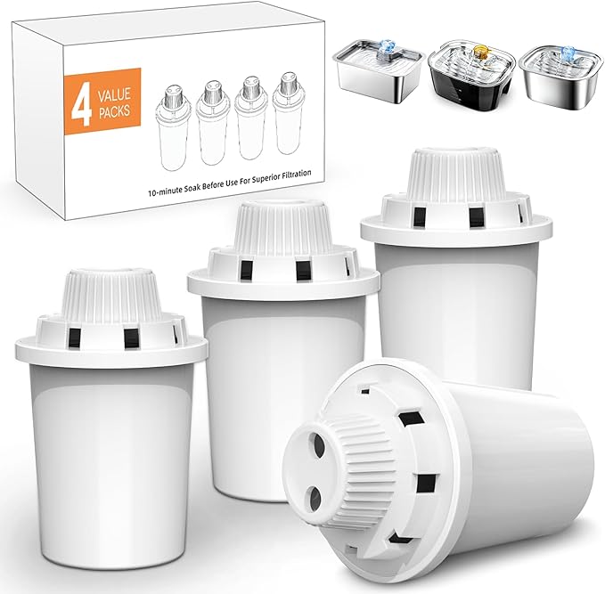 Large Dog Water Fountain Filters Replacement 4 Packs for PETNF 3 Gallons Stainless Steel Pet Fountain Dog Water Bowl Dispenser,7-Layer Human-Grade Vertical Filtration for D2341/D2223/D2419/D2322 Model
