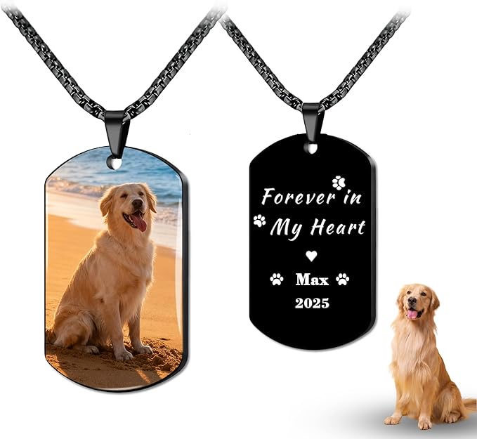 QYH Custom Pet Memorial Necklace with Picture - Personalized Loss of Cat Dogs Keepsakes Necklacea with Message Customized Gifts for Pet Lovers (Black-uv)