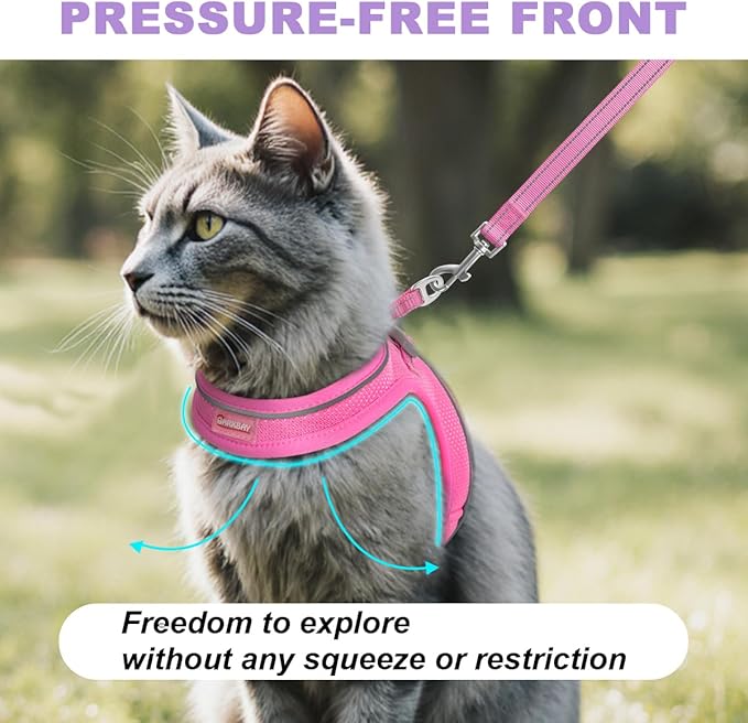 Cat Harness and Leash Set,Escape Proof Kitten Harness,Step in Adjustable Soft Lightweight,Easy Control,Reflective Strips Comfortable for Walking Travel(Pink,XXS)