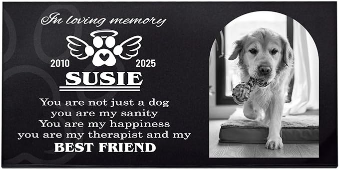 Personalized Dog Headstone Printed in The US, Dog Tombstone for Indoor and Outdoor, Customized Pet Memorial Stone with Photo, Name and Date for Beloved Pet