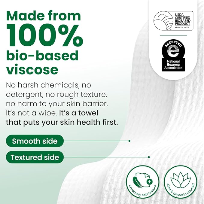 Clean Skin Club Clean Towels® XL Sensitive Skin | Ultra-Soft Disposable Face Towels Infused with Aloe & Glycerin | Dermatologist-Approved Towels for Sensitive Skin, Makeup Remover Dry Wipes, 50 count