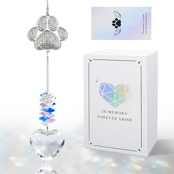 Pet Memorial Suncatcher, Gifts for Loss of Pet Dog, Thoughtful Dogs and Cats Bereavement Remembrance Gifts, Natural Crystal Suncatcher