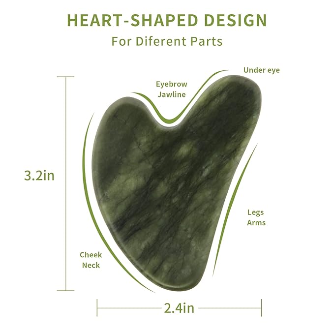 Gua Sha Facial Tools, Natural Jade Guasha Tool for Face,Double Chin & Jawline, Jade Gua Sha Stone Self-Skin Care Face Stone Gua Sha tools for Women Guasha Stone, Dark Green