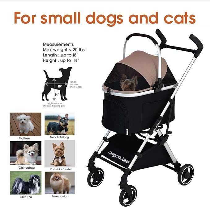 3-in-1 Small Pet Stroller for Small Dogs & Cats Under 20 lb with Detachable Carrier, Converts to Car Seat, Ultra-Lightweight only 11lb, One-Hand Fold