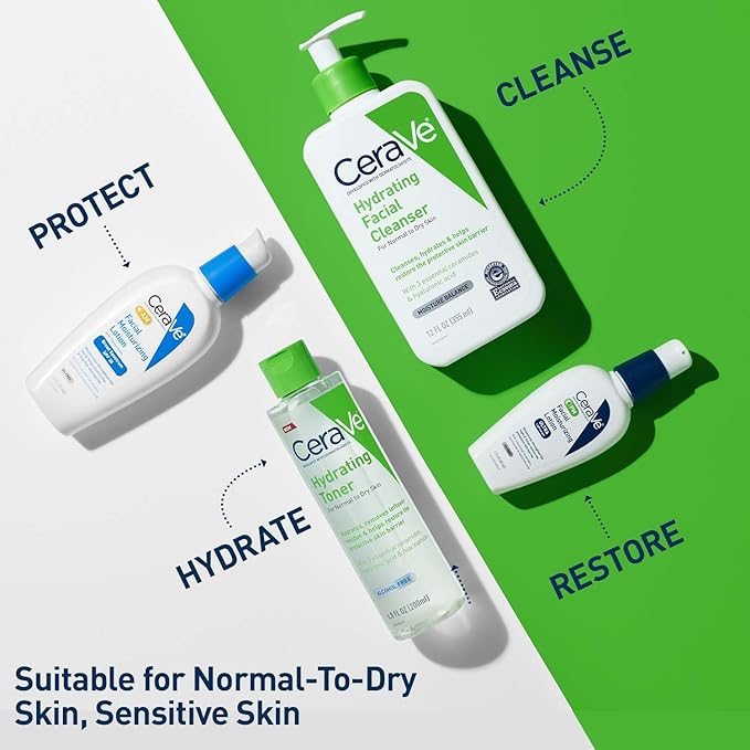 CeraVe Hydrating Toner for Face Non-Alcoholic with Hyaluronic Acid, Niacinamide, and Ceramides for Sensitive Dry Skin, Fragrance-Free Non Comedogenic, Full Size, 6.8 Fl Oz