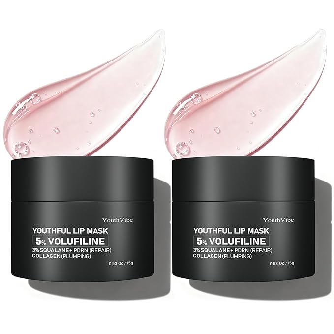 YouthVibe Lip Mask Overnight Moisturizing - Nourish & Hydrate, Antioxidants, 5% Volufiline, Vitamin E, Shea Butter, PDRN & Collagen Sleeping Lip Treatment for Dry, Chapped Lips, Pack of 2