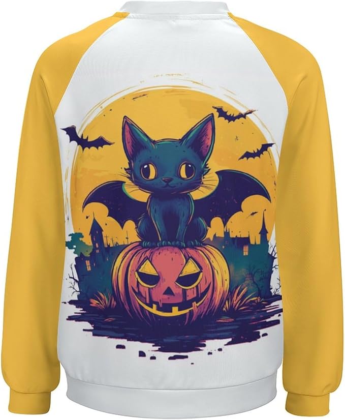 Halloween Sweatshirts for Women Black Cat Print Pullover Crewneck Oversized 2024 Fall Fashion Casual Warm Shirt