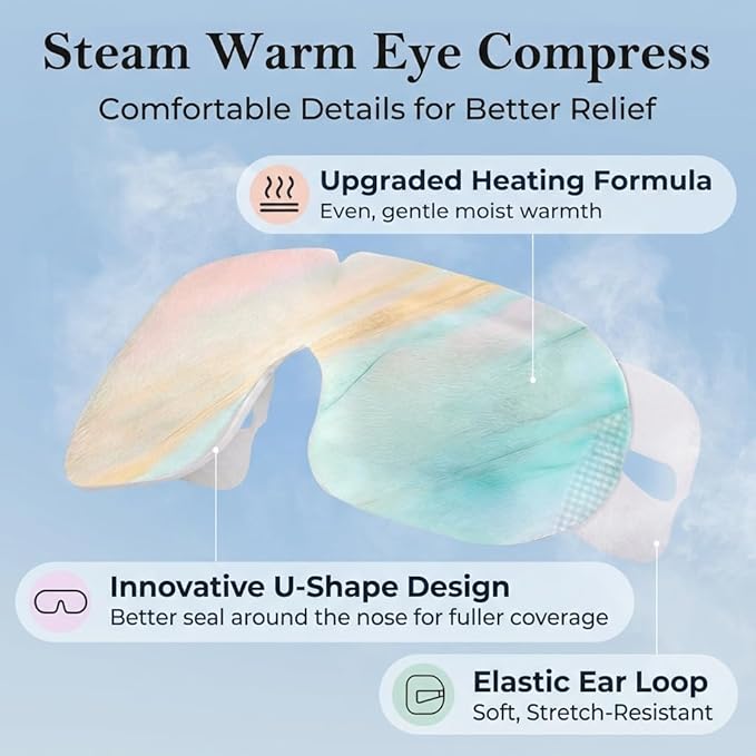 FACEMOON Self Heating Steam Eye Masks: Disposable Moist Warm Compress for Dry Eyes, Eye Strain, Stye & Stress Relief – No Microwave Needed for Relax, Travel, Sleep & Spa, Unscented