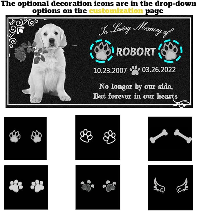 Dog Headstone, Memorial Stone,Black Granite Memorial Garden Stone Engraved with Photo,Pet Headstones Personalized Pet Memorial Stones for Dog,Cat Tombstone (Dog Memorial Stone)