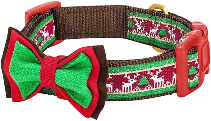 Blueberry Pet Santa’s Reindeer Christmas Dog Collar with Detachable Bow Tie, Adjustable Small Size, 12"-16" Neck