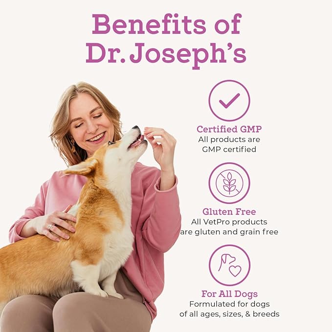 Dr. Joseph's VetPro Complete Peanut Butter Hip and Joint Dog Chews, 120 Count, Pain and Inflammation Relief with Glucosamine, Chondroitin, MSM, Turmeric, Vitamin C, Omega 3, Treats Hip Dysplasia