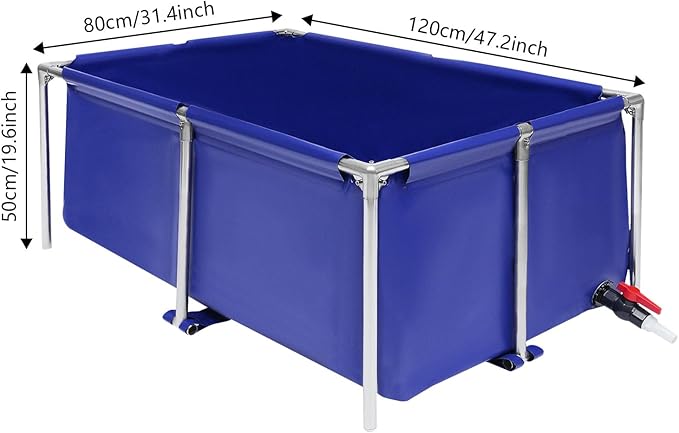 Foldable Fish Pond Aquarium Blue Cuboid Canvas Fish Pond Aquarium, Koi Breeding Pond with Metal Frame and Drain Valve for Home Breeding Pond or Aquaculture