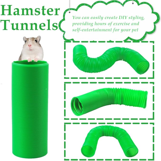 PINVNBY Plastic Tunnel for Hamster,2 PCS Guinea Pigs Tunnels with 19 PCS Chew Toy Collapsible Ferret Hideout Tubes Small Animals Cage Accessories for Hamsters Mouse Rat Gerbils Rats Mice(Green)