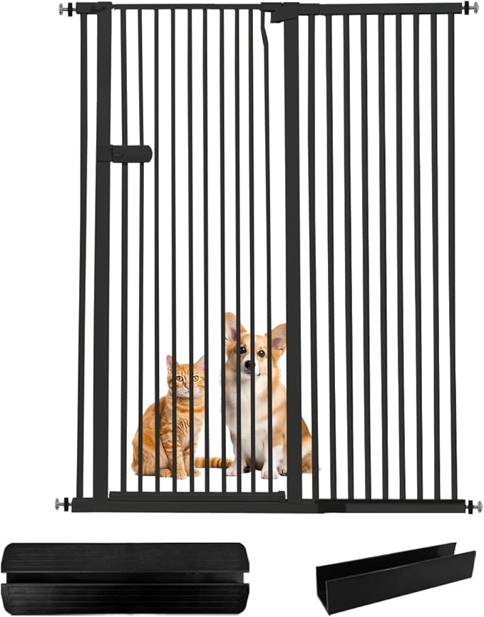 Lumizone Extra Tall Cat Gate 55.12" High Pressure Mounted Extra Wide 2025 New (17 Sizes) 1.37" Gap No Drilling Auto-Close One-Handed Operation Tall Pet Gate for Dogs(Black, 55.12" H x 46.65"-50.97" W)