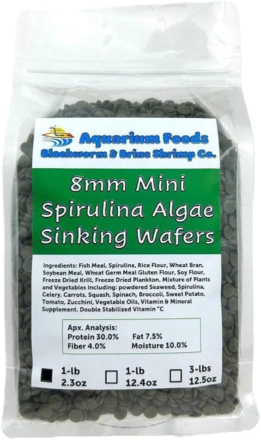 Aquatic Foods Inc. 8mm - 1/3" Mini Sinking Wafers of Algae, Spirulina, Veggies for All Tropical Fish, African Cichlids, Shrimp, Snails, Crabs, Catfish, Plecos.…1-lb 2.3oz Clear Bag