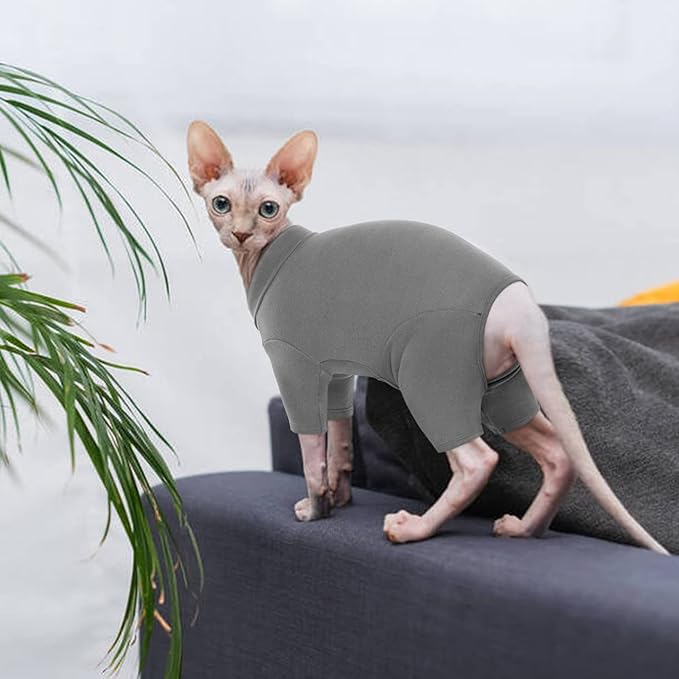 ROZKITCH Cat Pajamas for Cats Only, Breathable Soft Jumpers for Sphynx Only, Coat with Four Legs, Warm Sweater T-Shirt Pajamas Jumpsuit Vest Cornish Rex, Devon Rex, Peterbald Grey M