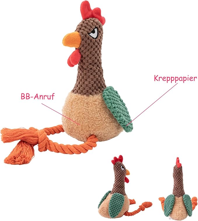 Rooster Knot Squeaky Dog Toys with Crinkle Paper for Small and Medium Dogs,Stuffed Plush Chew Toys for Puppy to Cuddle, Curl up, Snuggle - Brown